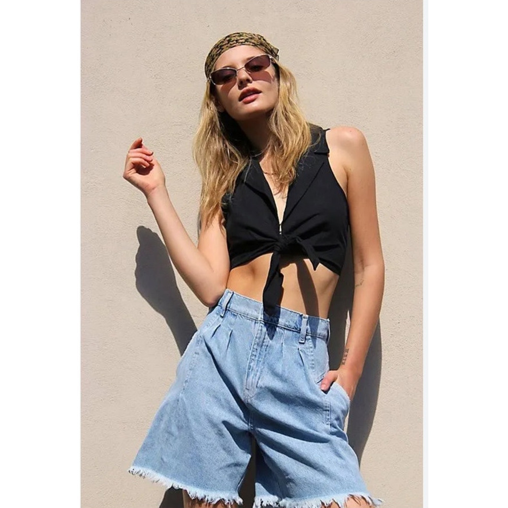Free People Venice Culotte Denim Short Jorts Size 27 Washed Blue High-waisted